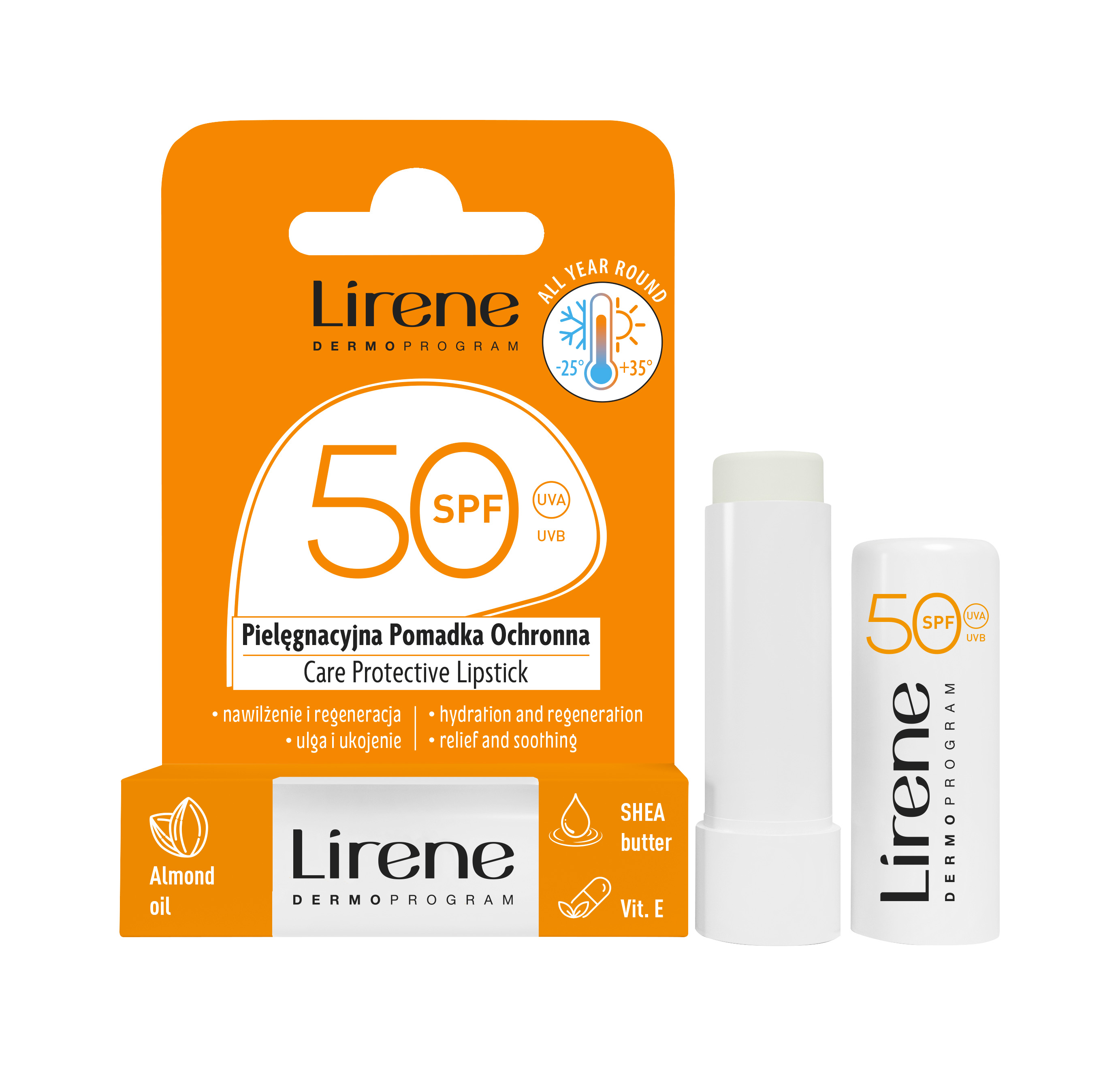 Бальзам для губ Lirene Защитный и Увлажняющий SPF 50, 4,3 г фото 1