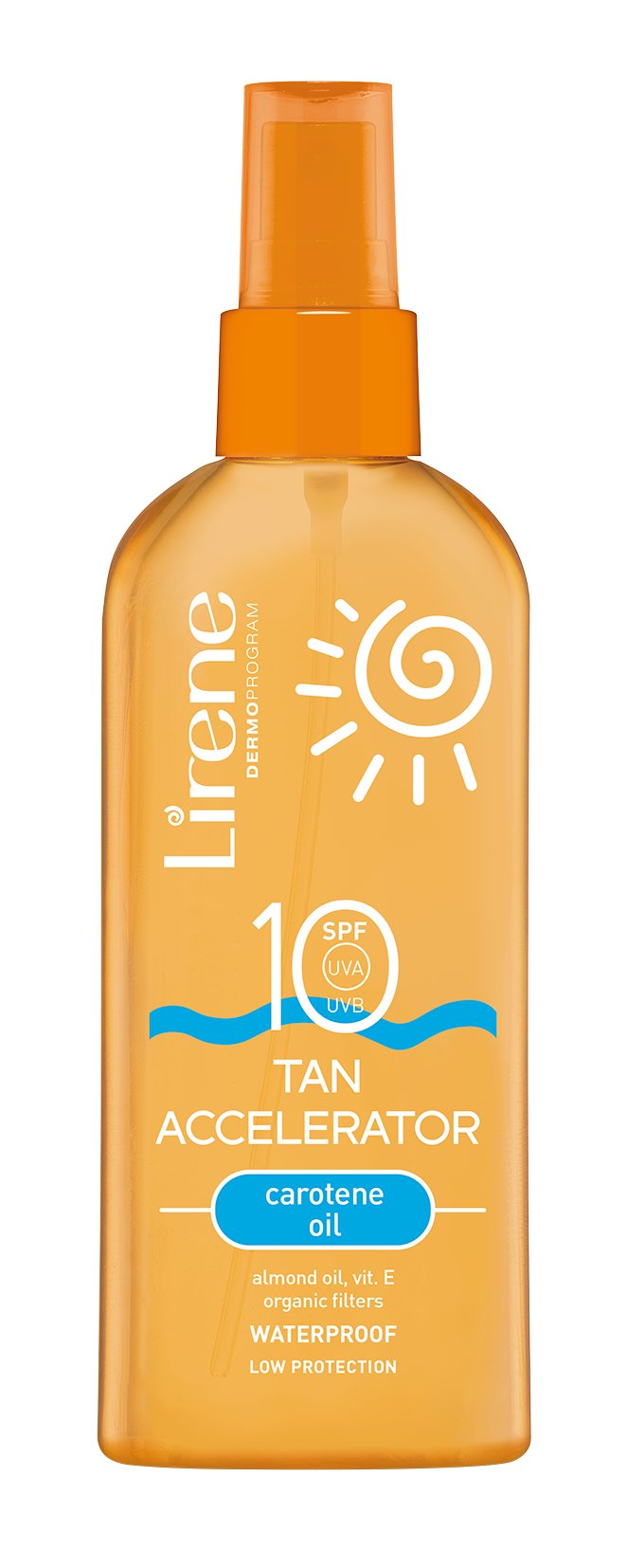 Lirene олія водостійка для прискорення засмаги з вітаміном Е та В-каротином SPF10, 150мл 1