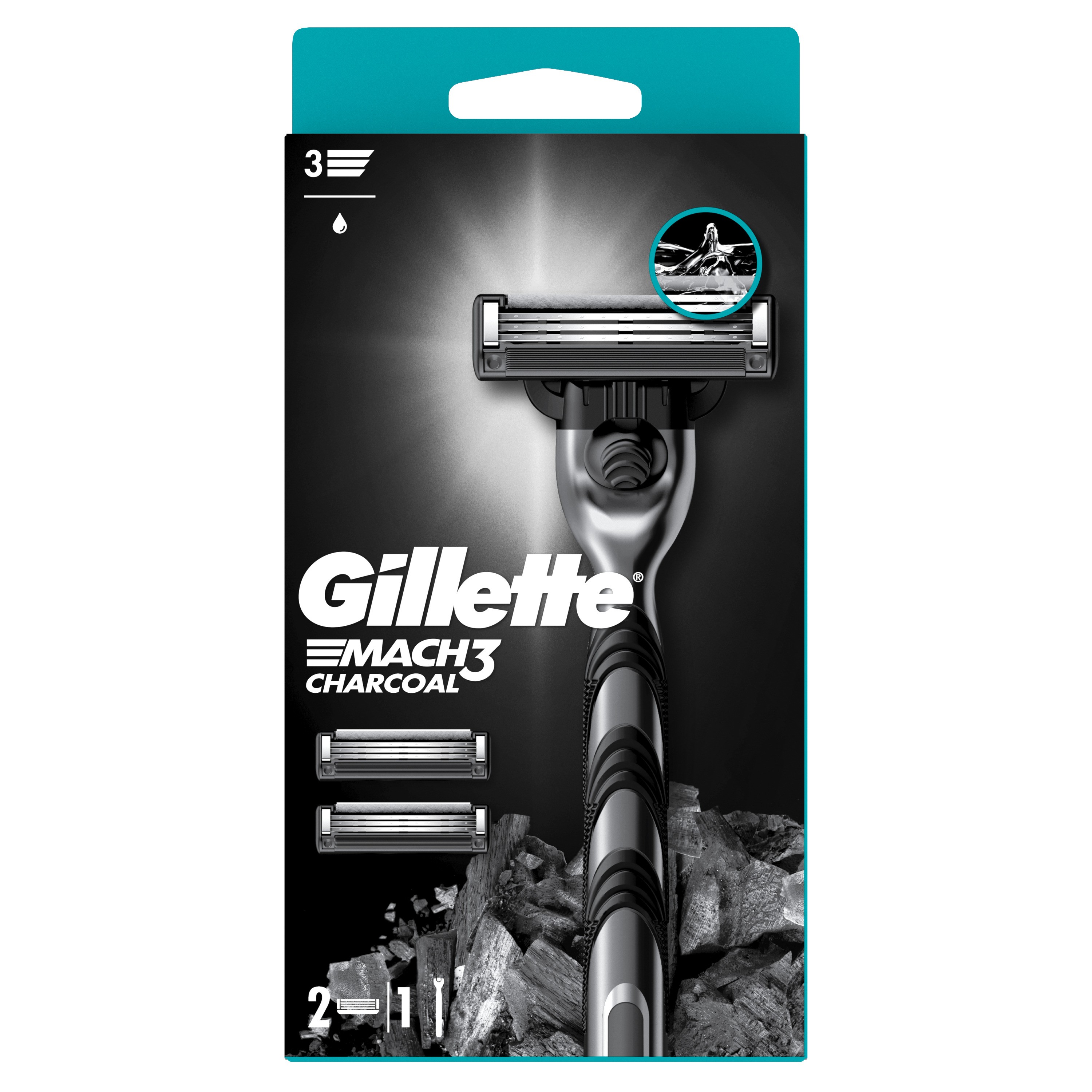 Станок для бритья мужской (Бритва) Gillette Mach3 Charcoal с 2 сменными картриджами,1 шт фото 1