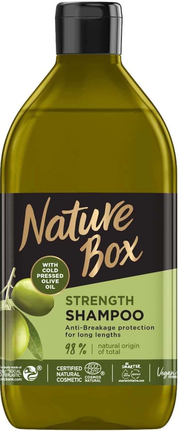 Шампунь Nature Box для зміцнення довгого волосся та протидії ламкості з оливковою олією холодного віджиму 385 мл