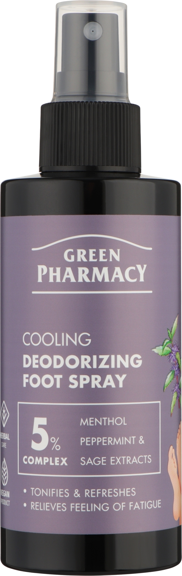 Спрей для ніг Green Pharmacy дезодоруючий та охолодний 5% Complex Herbal Care 1