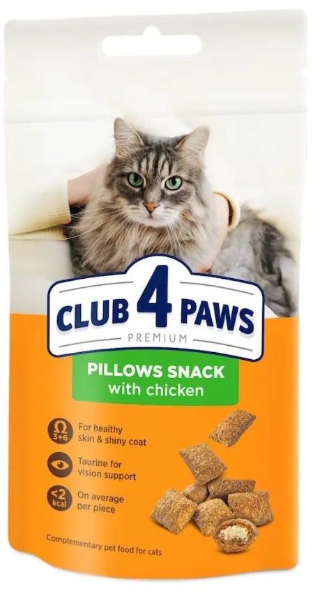Ласощі для котів CLUB 4 PAWS подушечки з куркою, 60 г 2