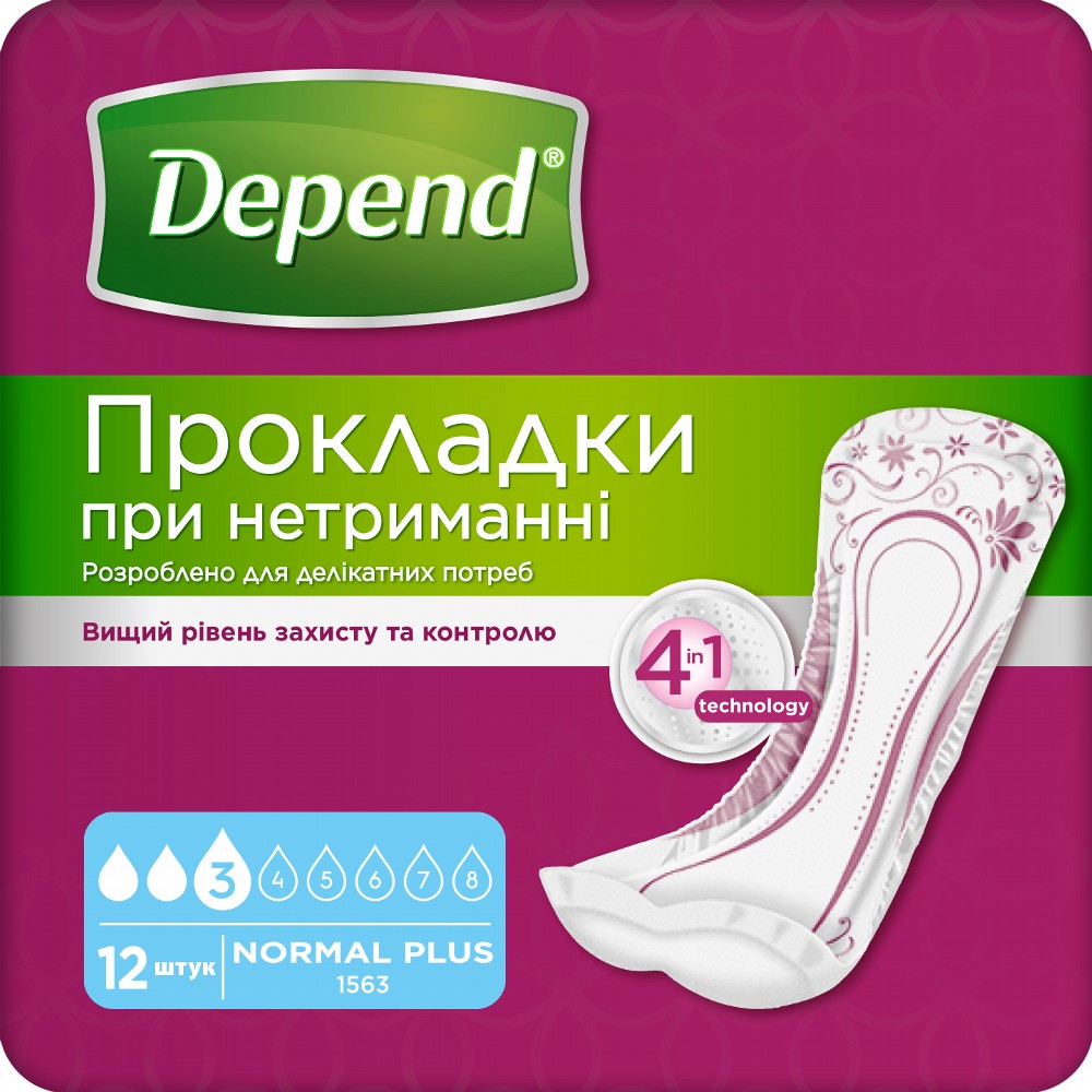 Прокладки урологічні Depend Normal Plus Pad 12 шт.