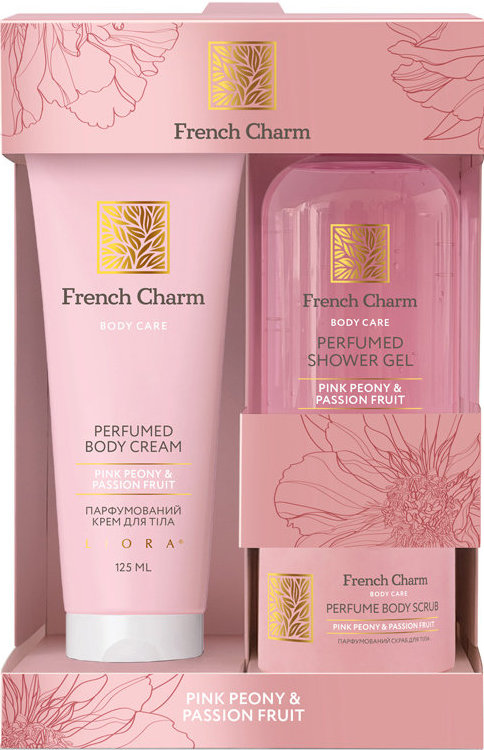 Liora набір Pink peony & passion fruit (гель д/душа, 200мл+скраб, 80мл+ крем д/тіла, 125мл), 1шт