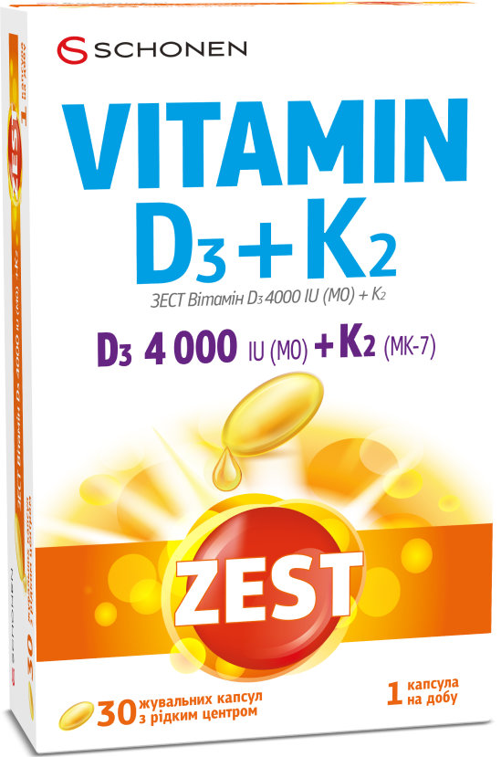 ZEST Вітамін D3 4000 + K2, жувальні капсули №30 2