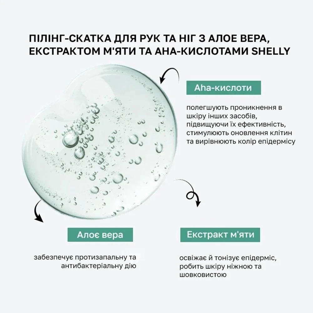Пілінг-скатка для рук та ніг Shelly Aloe  &Mint з алое та AHA-кислотами 200 мл фото 1