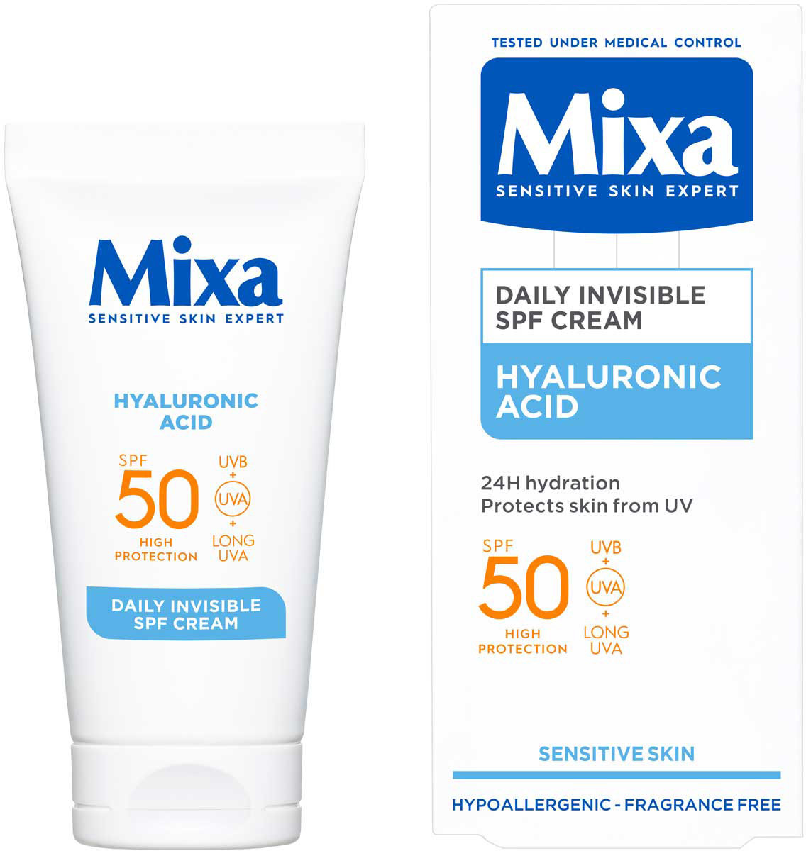 Крем для обличчя Mixa Lab SPF50 з гіалуроновою кислотою для сухої та чутливої шкіри 50 мл фото 1