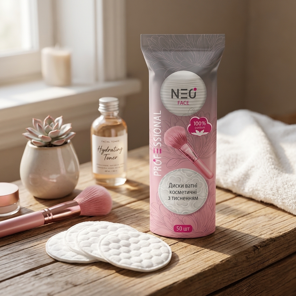 Ватные диски NEO PRO косметические с тиснением 50 шт. фото 1