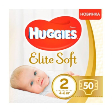 Huggies підгузки Elite Soft 2 (4-6кг), 50шт
