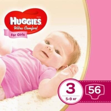 Huggies підгузники для дівчаток Ultra Comfort 3 (5-9кг), 56шт