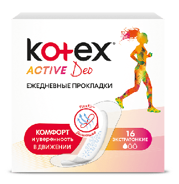 Kotex прокладки ежедневные Active Deo, 16шт