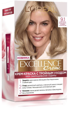 Фарба для волосся L'Oréal Paris Excellence Crème відтінок 9.1 Дуже світло-русявий попелястий