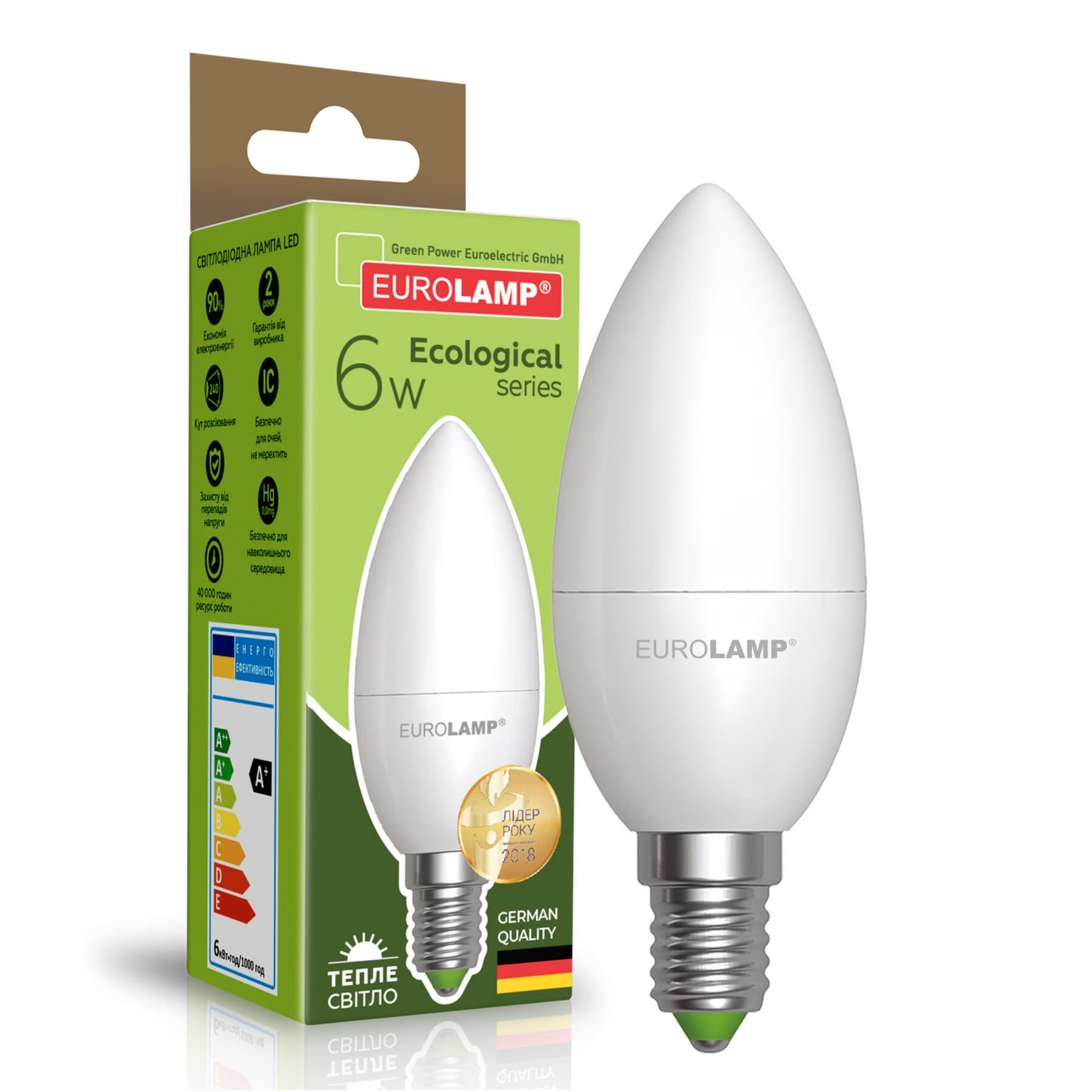 Лампа світлодіодна EUROLAMP LED CL 6W E14 3000K, 1 шт