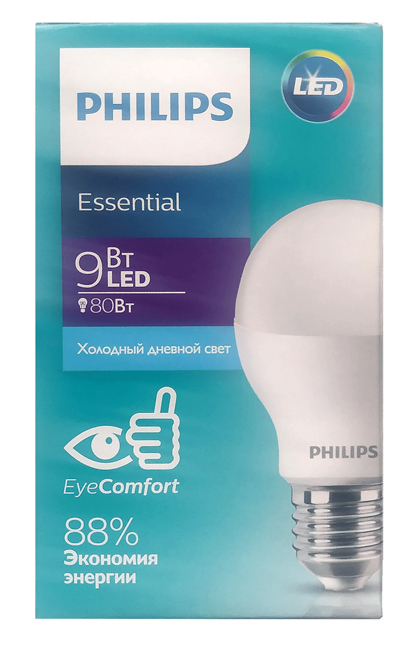 Лампа светодиодная PHILIPS LED A60 9W E27 6500K, 1 шт