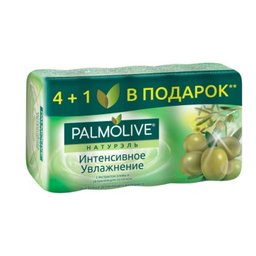 Мыло Palmolive Натурель туалетное Интенсивное увлажнение с экстрактом Оливы и увлажняющим молочком 4+1 в подарок 5 x 70 г