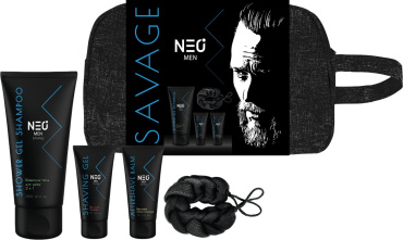 Подарочный набор NEO МEN Savage (гель для бритья 75 мл + бальзам после бритья 75 мл + шампунь-гель для душа мужской 250 мл + мочалка + косметичка)