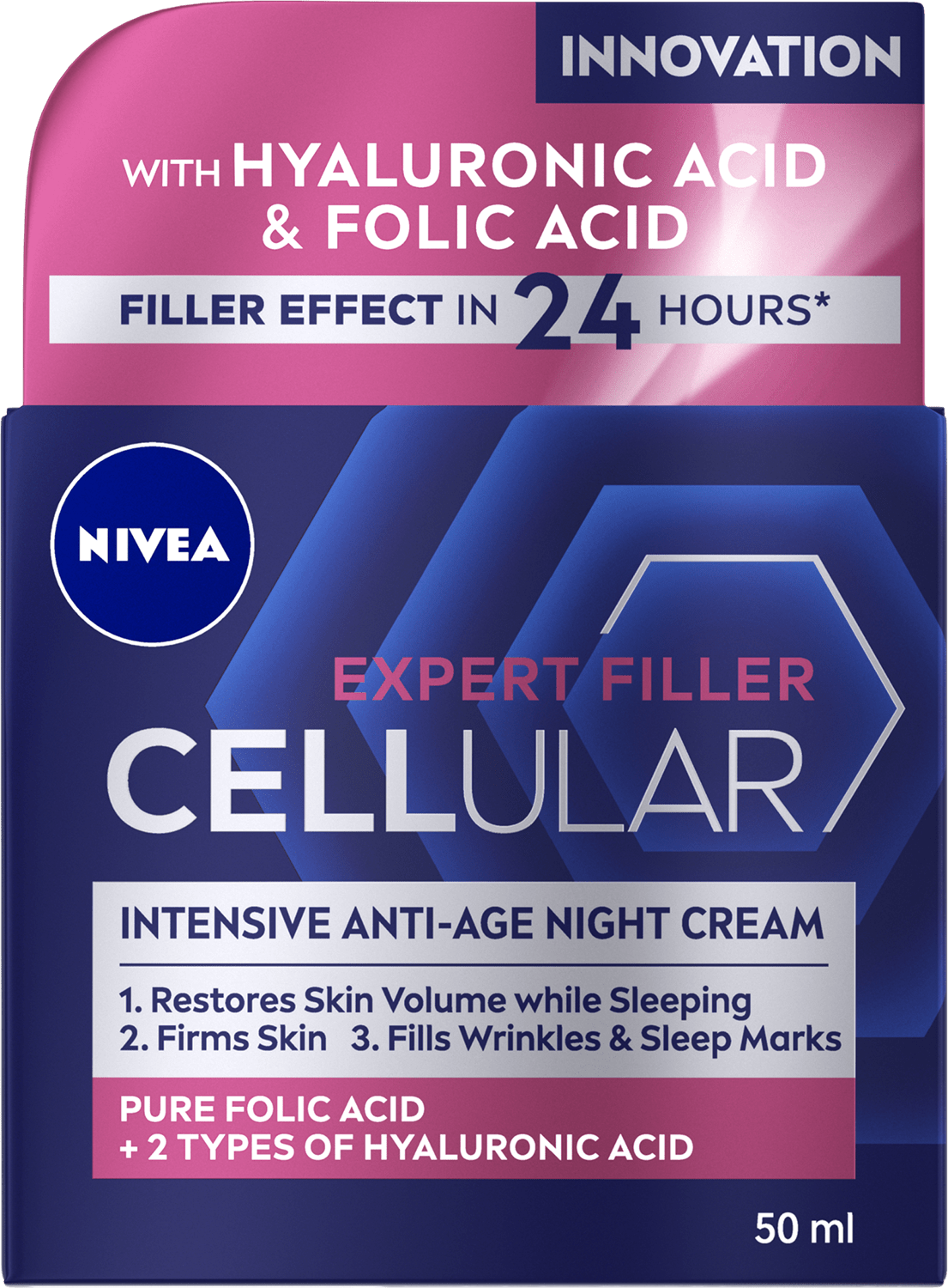 Крем для обличчя Nivea 50 мл HYALURON CELLULAR FILLER нічний антивіковий філлер проти зморшок