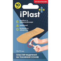 Пластир медичний на тканній основі iPlast 19*72 мм, 10 шт