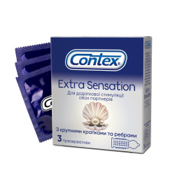 Презервативи латексні з силіконовою змазкою CONTEX® Extra Sensation (з крупними крапками та ребрами), 3 шт.