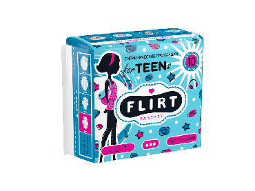 Прокладки для критических дней fantasy FLIRT Teen Line, light, cotton&care, 3 капли, 10 шт