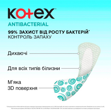 Прокладки щоденні Kotex Antibacterial, 20 шт фото 3