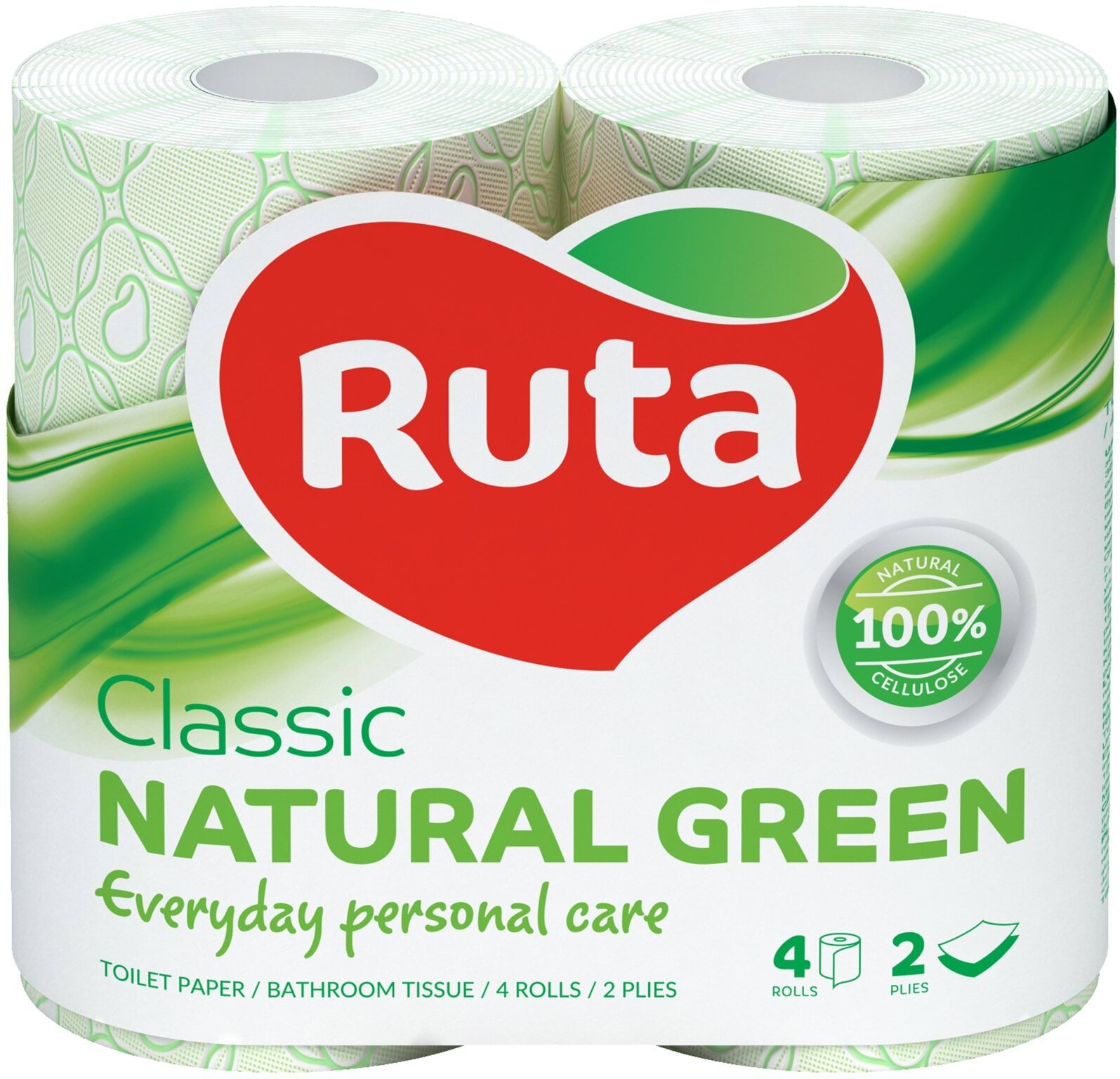 Папір туалетний Ruta Classic 2-шаровий зелений, 4 шт