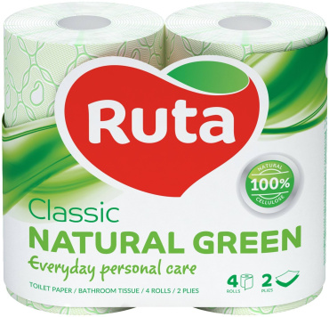 Туалетная бумага Ruta Classic 2-слойный зеленый, 4 шт