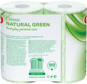 Папір туалетний Ruta Classic 2-шаровий зелений, 4 шт фото 1