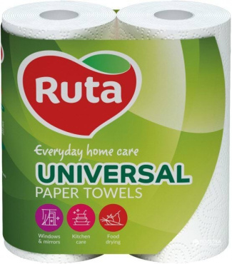 Бумажные полотенца Ruta Universal Белые 62 отрыва 2 слоя, 2 рулона