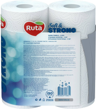 Рушник паперовий Ruta Soft&Strong 3-шаровий, 2 рулона фото 1