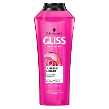 Защитный шампунь GLISS Supreme Length для длинных волос, склонных к повреждениям и жирности, 400 мл.