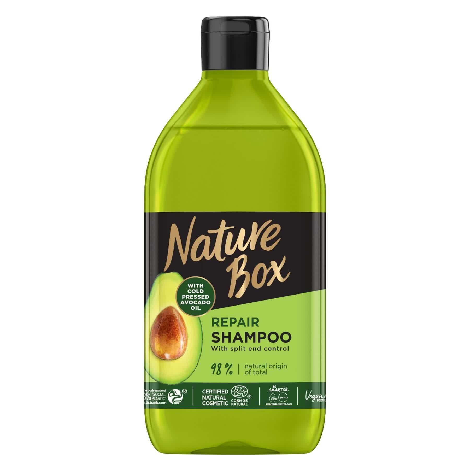 Шампунь Nature Box для восстановления волос против секущихся кончиков с маслом авокадо холодного отжима 385 мл