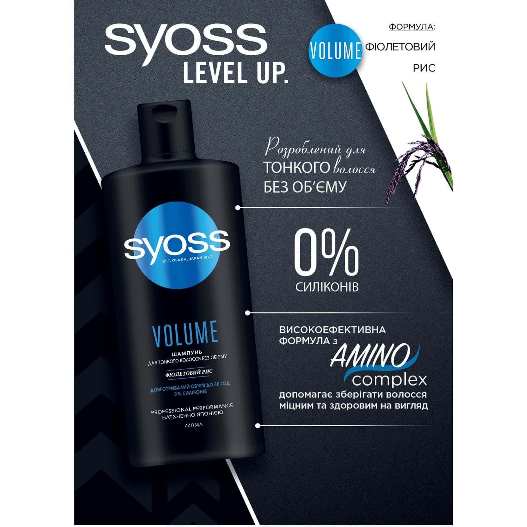 Шампунь SYOSS VOLUME с фиолетовым рисом для тонких волос без объема 440 мл