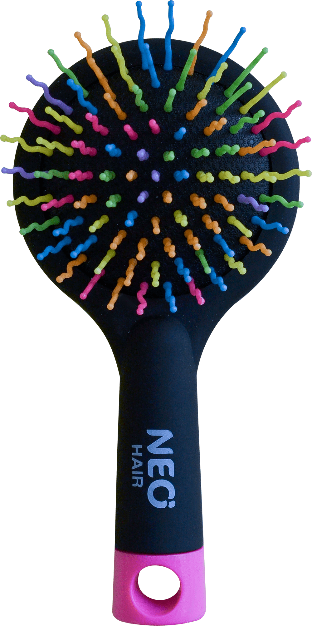 Щетка массажная NEO hair круглая с разноцветной щетиной с зеркальцем