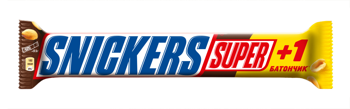 Шоколадный батончик Snickers Супер+1 3*37, 5 г