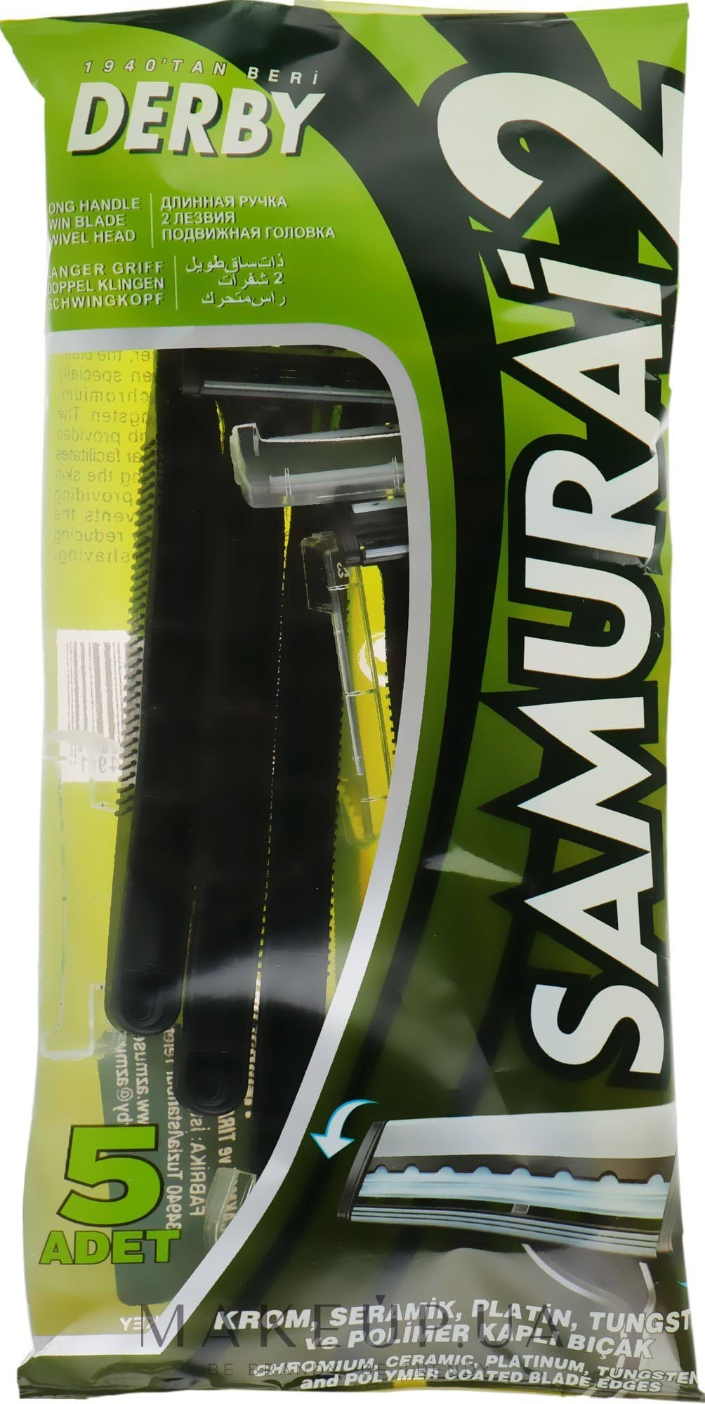 Станок Derby Samurai 2 одноразовий чоловічій на карті 2 леза, 1 шт