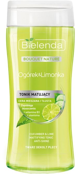 Тонік для обличчя Bielenda Матуючий Огірок та Лайм Bouquet Nature, 200 мл