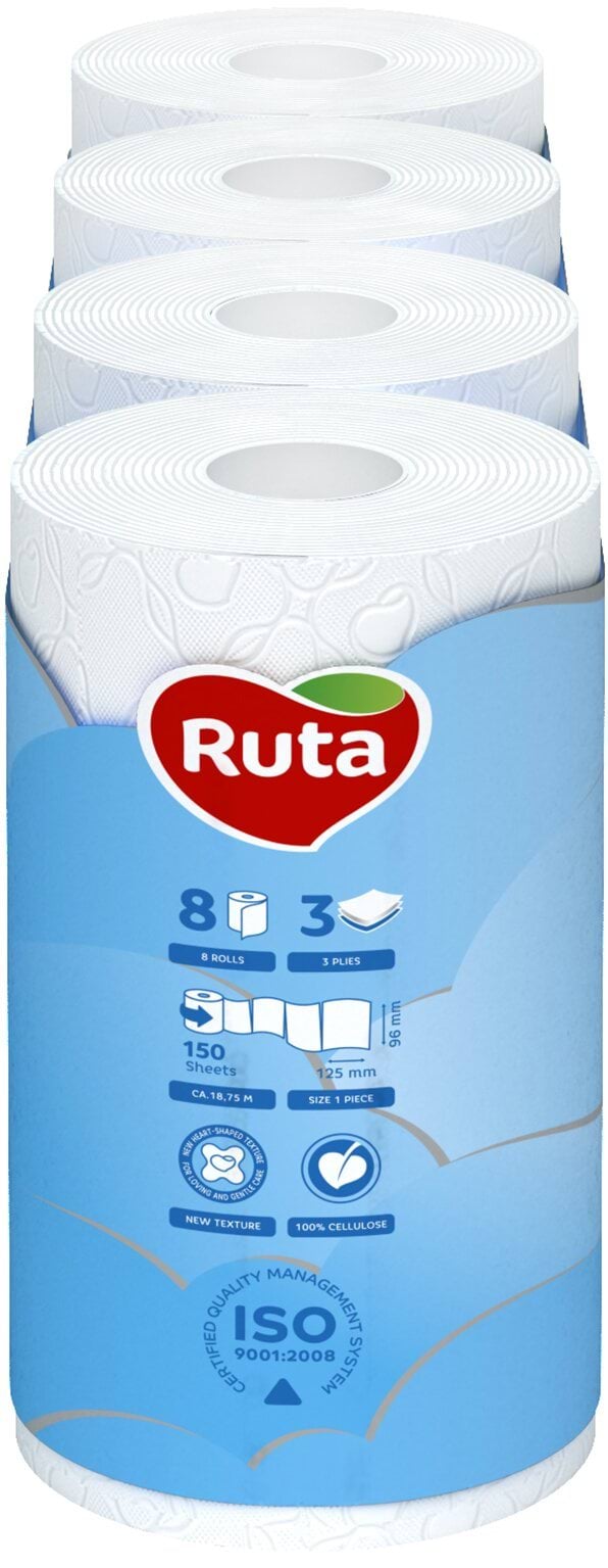 Туалетний папір Ruta Pure White Біла 150 відривів 3 шари 8 рулонів