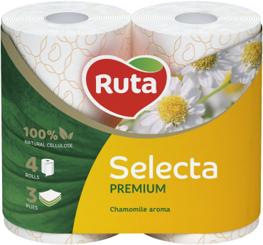 Туалетний папір Ruta Selecta з ароматом ромашки Біла 150 відривів 3 шари 4 рулони фото 2