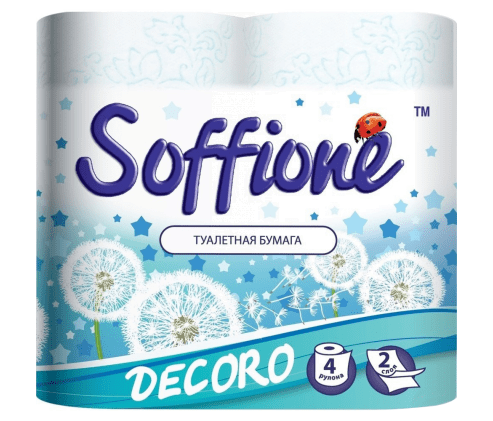 Туалетний папір Soffione Decoro 2 шари білий/блакитний, 4 рулони