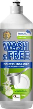 Засіб для миття посуду Wash&Free зелене яблуко та екстракт едельвейса 500 г