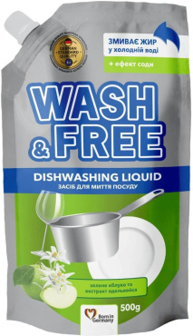 Засіб для миття посуду Wash&Free зелене яблуко та екстракт едельвейса 500 г