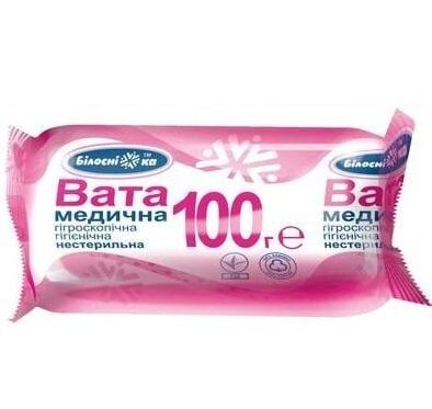 Вата медицинская Белоснежка нестерильная зигзагообразные лента, 100 г