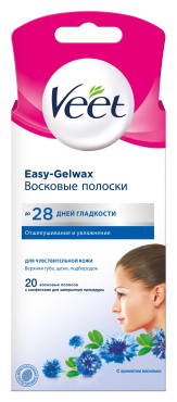 Восковые полоски Veet Easy-Gelwax для чувствительной кожи лица 20 шт