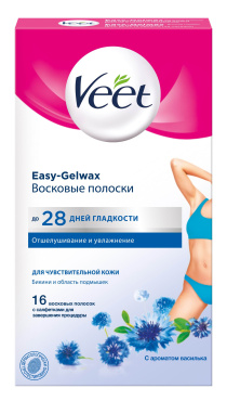 Восковые полоски Veet Easy-Gelwax для чувствительной кожи (линия бикини и область подмышками) 16 шт