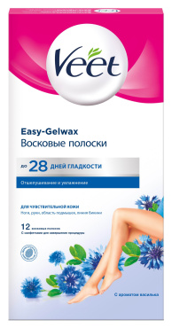 Восковые полоски Veet Easy-Gelwax для чувствительной кожи 12 шт