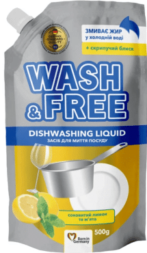 Засіб для миття посуду Wash&Free DOYPACK лимон та м’ята 500 г