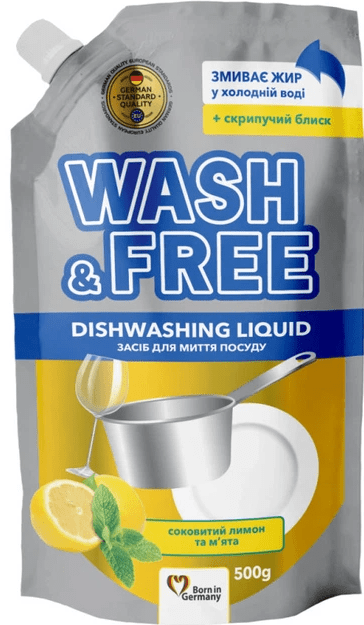 Засіб для миття посуду Wash&Free DOYPACK лимон та м’ята 500 г