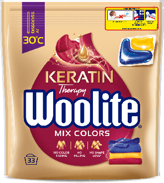 Капсулы для стирки Woolite для цветных тканей с кератином 33 шт.
