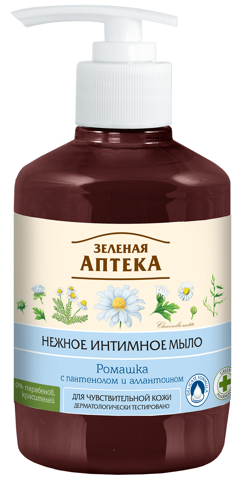Зелена аптека, Рідке мило інтимне, Ромашка для чутливої ​​шкіри 370 мл